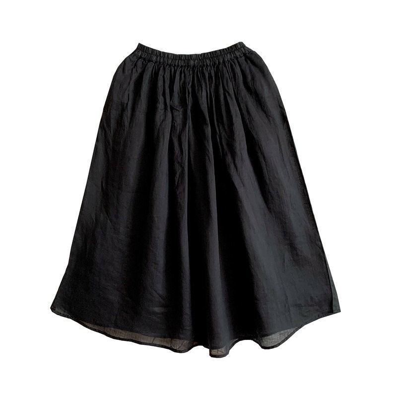 2024 Women's Summer Hanfu Mid-Length Skirt - Retro Cotton/Linen, Hip-Covering, High-End Solid Color Design