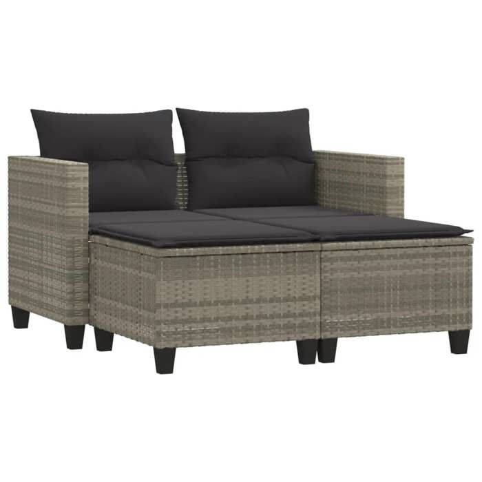 VidaXL Garden Sofa 2 Seater with Stools, Patio Seat, Outdoor Backyard Balcony Terrace Furniture, Light Grey 365796