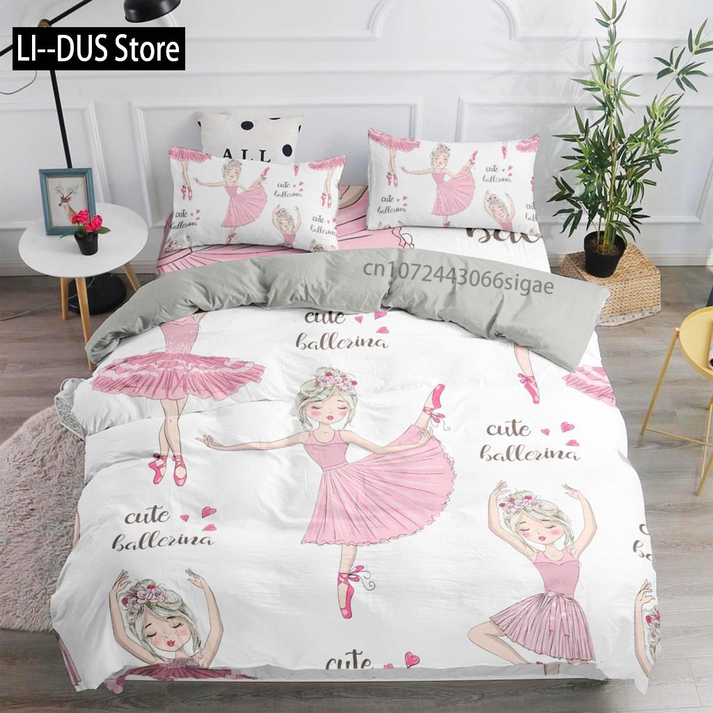 Ballett Tänzerin Bettbezug Cartoon Lieblich Ballerinen Bettwäsche Set Niedlich Prinzessin Mädchen Bettdeckenbezug Für Kinder Kinder Baby