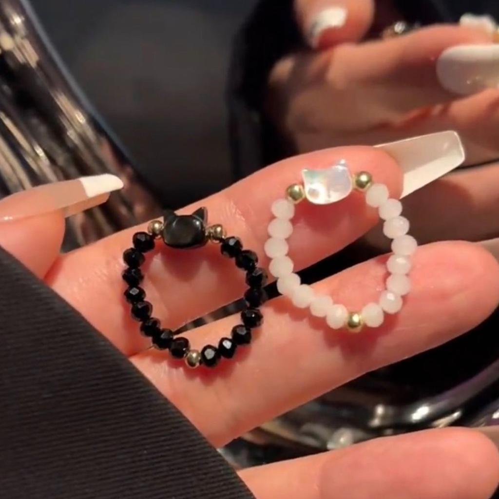 Cat Shell Beaded Ring Women's Light Luxury Niche Design Sense New Simple Personality Sweet Delicate Index Finger Ring Tide