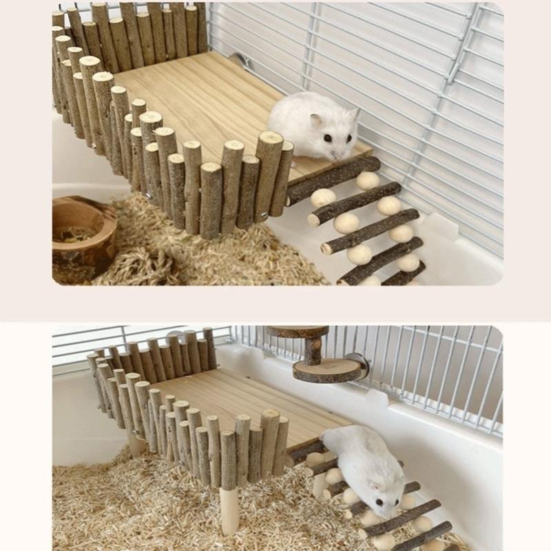 Parrot Stand Hamster Wooden Platform Natural Wood Playground with Climbing Ladder for Small Pets Easy to Install