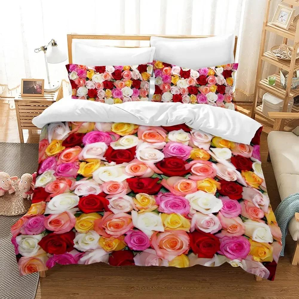 Rose Flower Valentine's Day Mother's Day Comfortable Duvet Quilt Cover Pillowcase Bedding Set Bedroom Decoration Home Textile