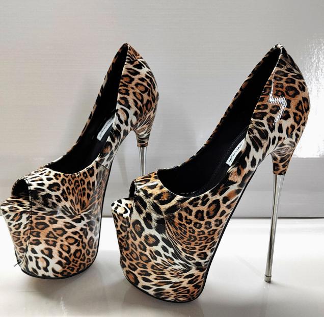 

Женские туфли-лодочки на тонком каблуке 19 см, туфли для косплея, танцевальные туфли на высоком каблуке 22 см, леопардовые туфли-стилетто 30 см 42