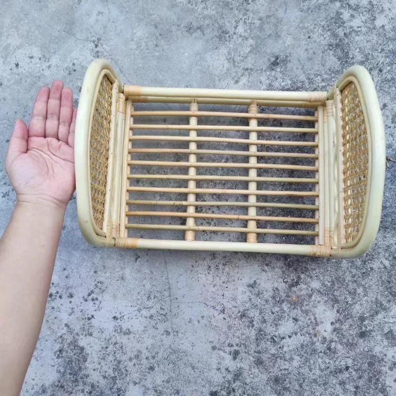 Infant Photo Shoot Props Unisex - Handmade Vintage Rattan Wooden Posing Bed Newborn Photo Background Accessories for Boys Girls