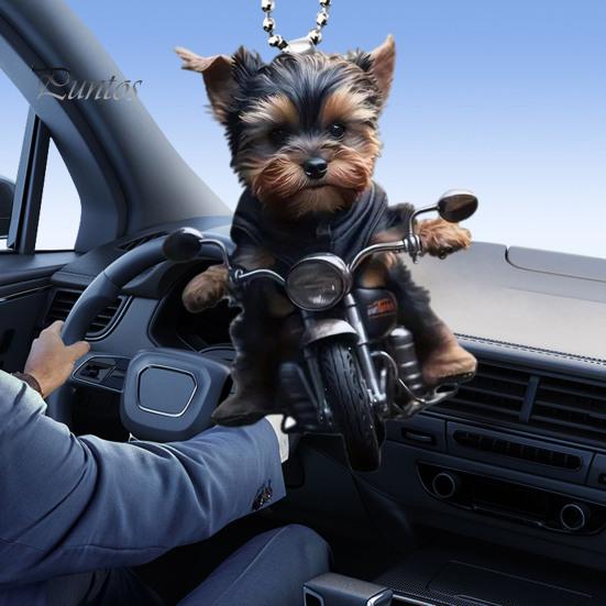 Akrylátový prívesok do auta Šteniatko jazdí na motocykli Závesný prívesok so šnúrkou na uchytenie Ľahký ornament na spätné zrkadlo Prívesok so zvieratkom Interiér auta