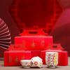 Heyu Xi Auspicious Red Lotus Guochao Ceramic Rice Bowl Set (4-Pack)