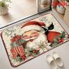 Vintage Santa Claus Christmas Doormat, Gift Holly Printed Floor Mat, Retro Holiday Indoor Entryway Rug