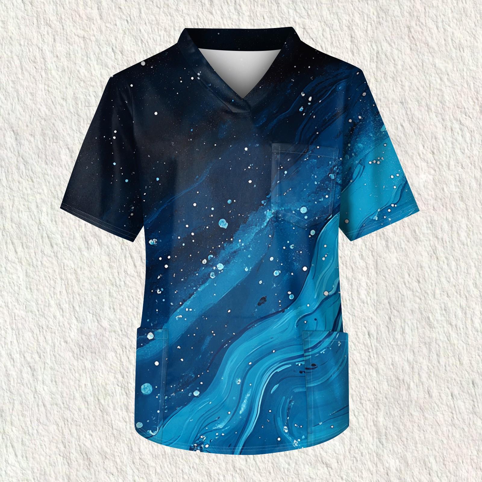 

Мужская рабочая блузка с короткими рукавами и v-образным вырезом с принтом, топ с нагрудным карманом XXXL фиолетовый