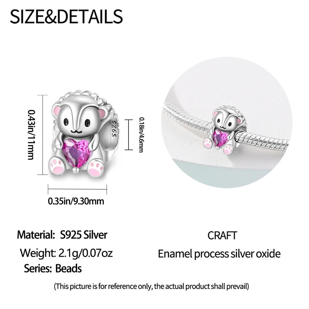 Authentic Original Copper Metal Charm Bead Components Luxury Heart Purple Zircon Hedgehog Bead Components Compatible With Bracelet High Quality Fine