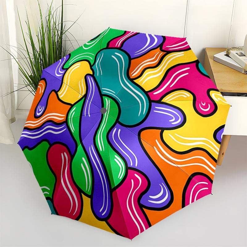 1pc Abstract Colors Automatic Folding Umbrella - Compact 8-Rib Design, Durable Plastic & Iron, Lightweight for Outdoor Daily Use165