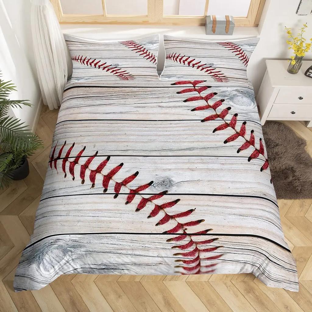 3D Sports Baseball Duvet Cover Set Teen Boys Men Bedding Set With Pillowcases Lightweight Sport Ball Theme Comforter Cover Sets