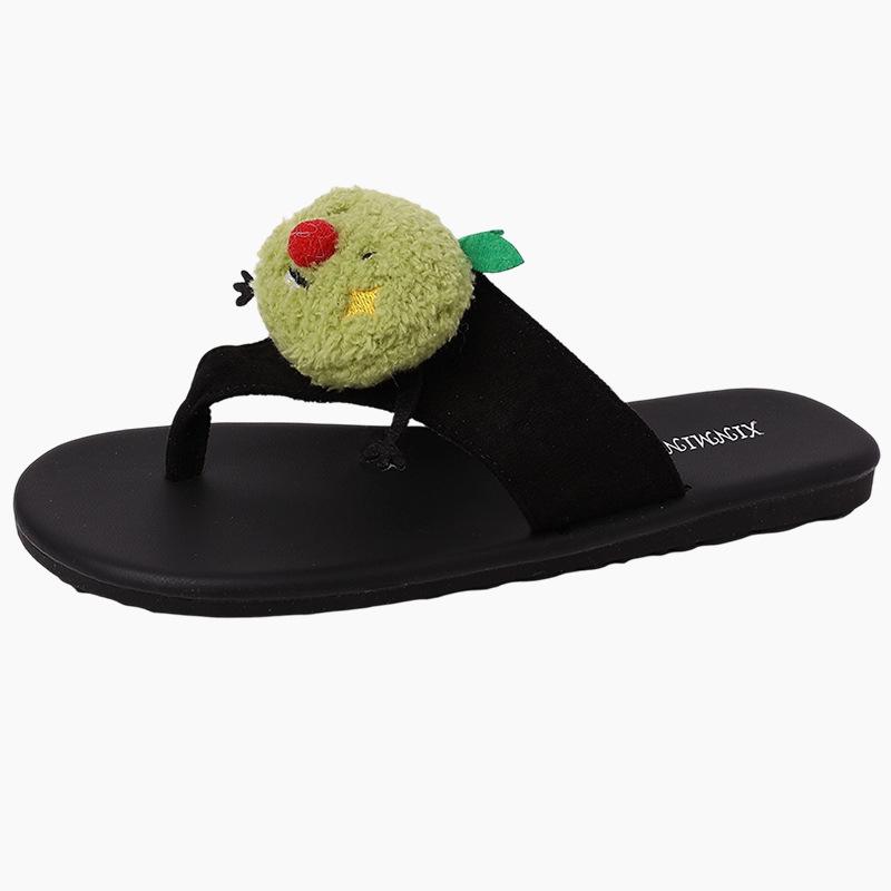 Casual cute plush doll non-slip beach shoes women's summer casual sandals flip-flops
