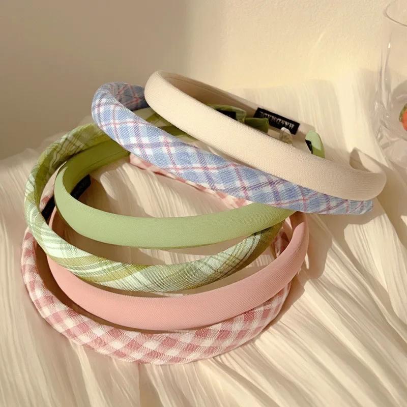 2pc European and American Retro Solid Plaid Headband Hair Bands Hairband Hoop for Women Girls Holiday Korean Hair Accessories