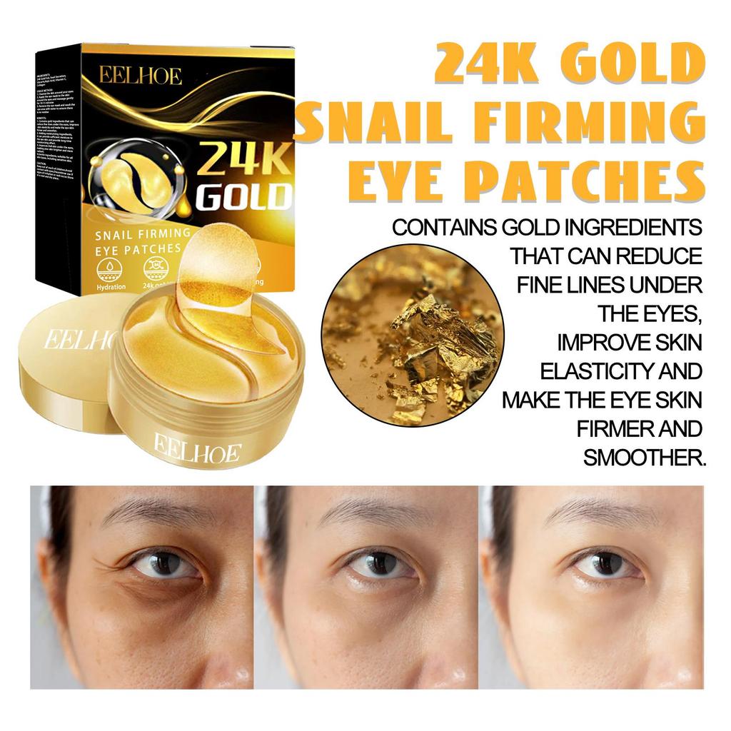 EELHOE Patch Occhi Rassodanti Oro 24k 60 pezzi: Anti-età, riduce le rughe, attenua le occhiaie, migliora le borse sotto gli occhi, patch occhi idratanti.