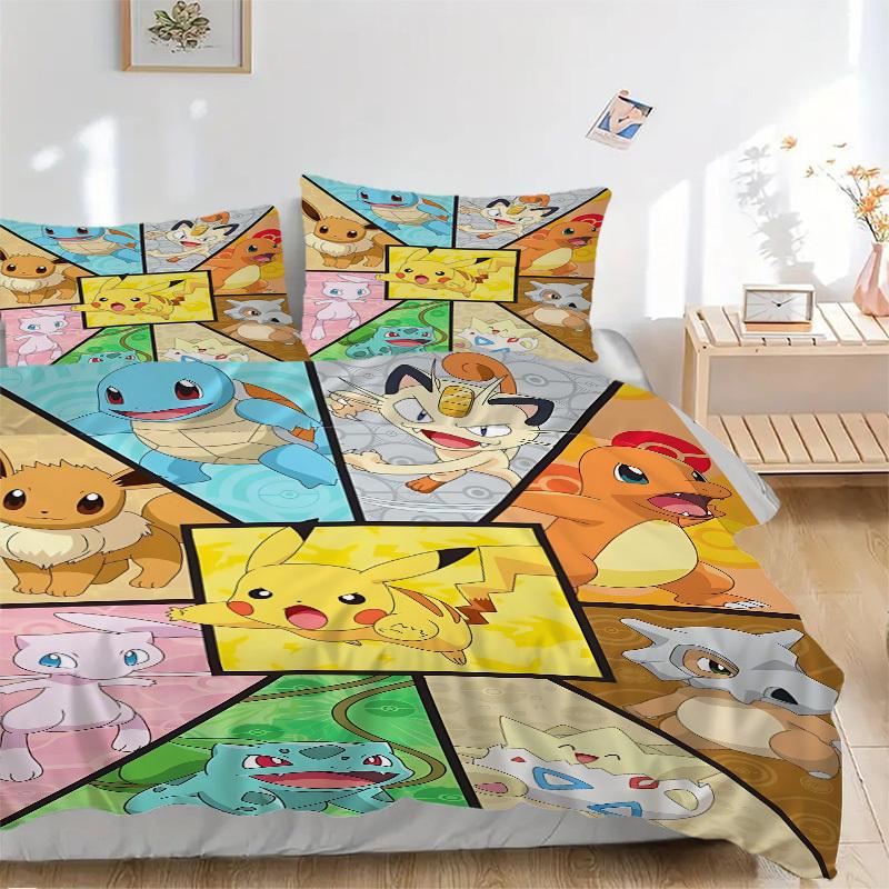 

3pcs Pokemon, Pikachu Cover Set, 1 Cover + 2 Pillowcases (No Insert), Bedding for All Seasons, Bedding,Bedroom Decor yy250922054 135x200cm