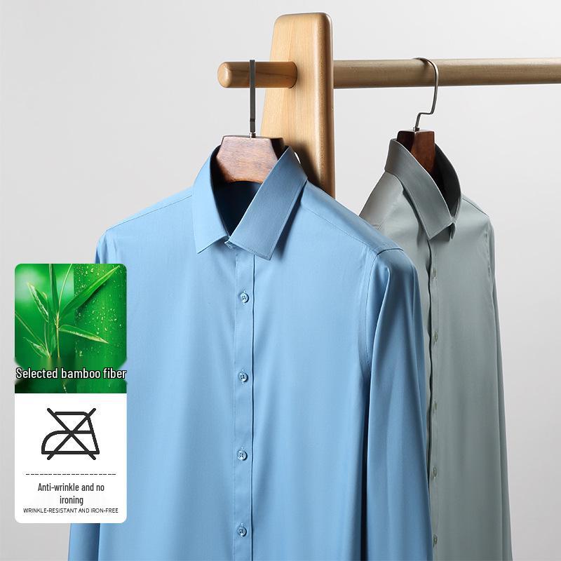 Męska, elastyczna, niegniotąca się biała koszula z włókna bambusowego – koreański styl, biznesowy, formalny, duży rozmiar