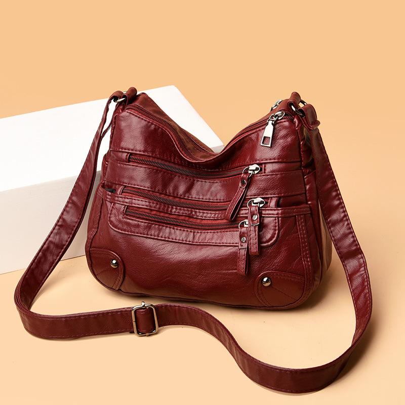 Stylish Multi Zipper Crossbody Bags, Soft Vegan Pu Leather Shoulder Bag, Women's Multi Pockets Handbag Purse for Women Daily Use