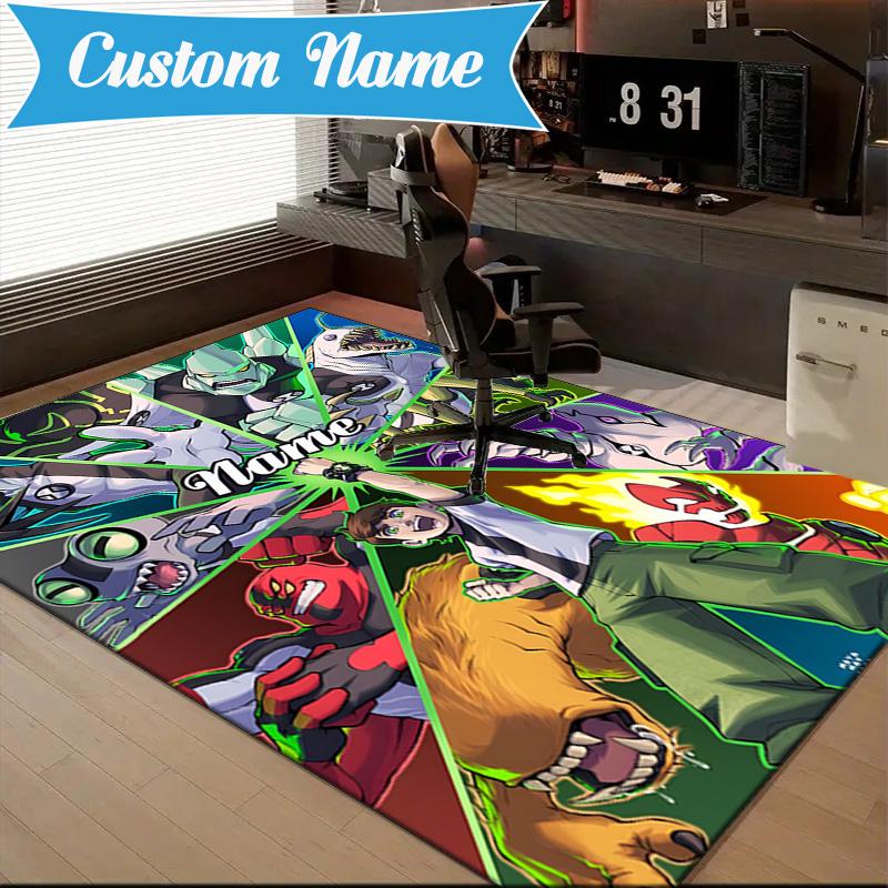 Custom Name Ben Alien Force Rug Game Carpet, Floor Mat for Bedroom Living Room Entryway Rug, Home Decor Idea Gift for Christmas birthday