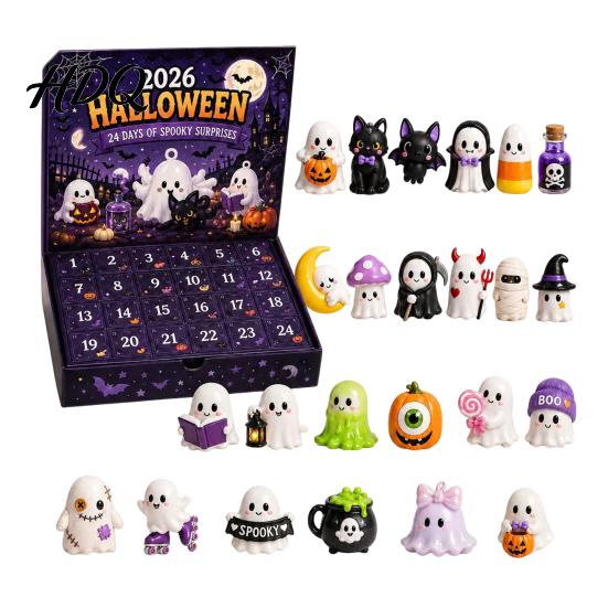 Creepy Countdown to Halloween Advent Calendar with 24 Horror Figures Mini Cute Ghost Day Toy Set Decorations Spooky Gift Box for Kids And Collectors