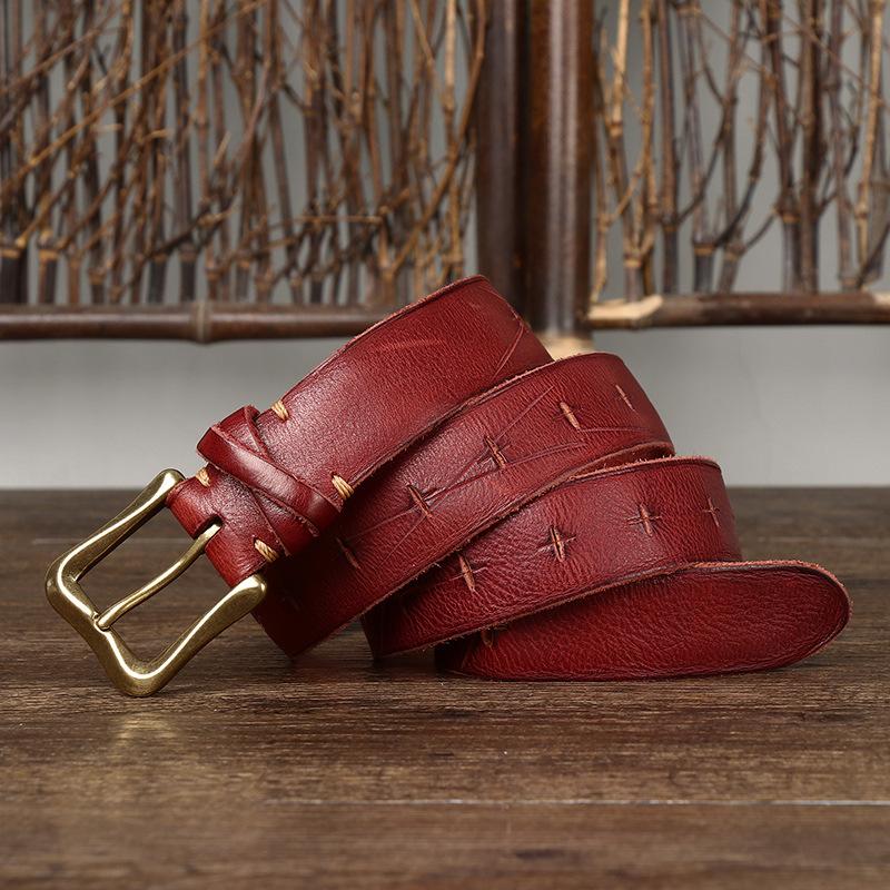 

3 см ретро персонализированный ремень из чистой коровьей кожи мужской ремень из натуральной кожи с пряжкой трендовый модный джинсовый повседневный ремень для брюк женский 125cm