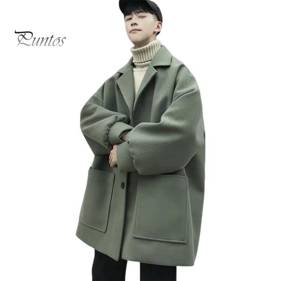 Мужская ветровка с лацканами длинный рукав куртка средней длины однотонная свободный крой большие карманы осенне-зимняя куртка пальто L зелёный 2429₽