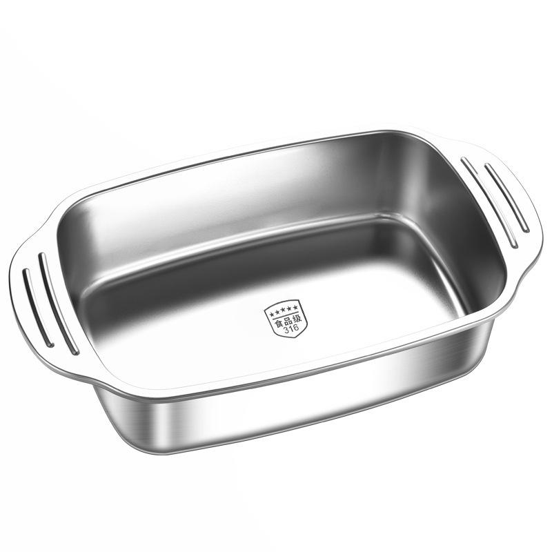 Vertiefte rechteckige Backform aus lebensmittelechtem Edelstahl für gegrillten Fisch, universell für Induktionskochfelder, nicht magnetisch und verdickt.
