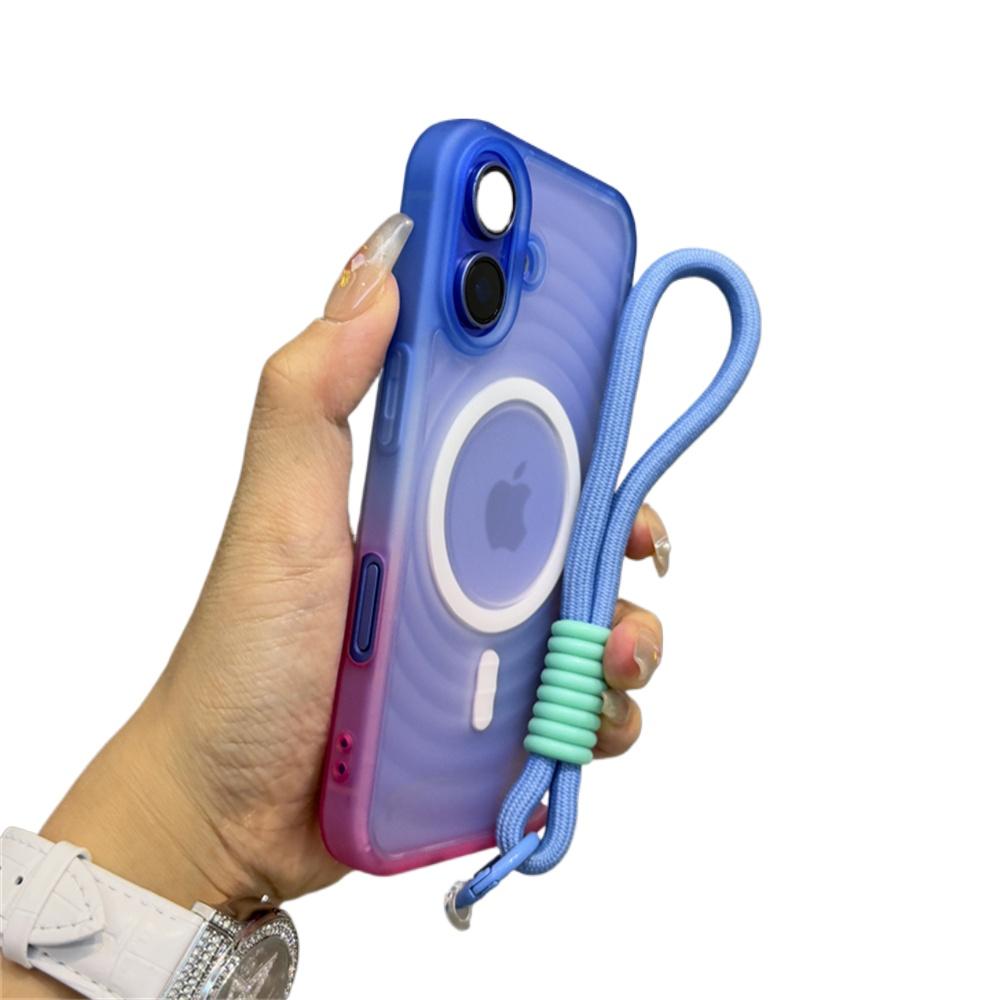 

Luxury With Lanyard Water Ripple For Magsafe Phone Case For 16 12 13 14 15 Pro Max Gradient Matte Translucent Back Cover For iPhone 16 Pro Max&Case & Strap