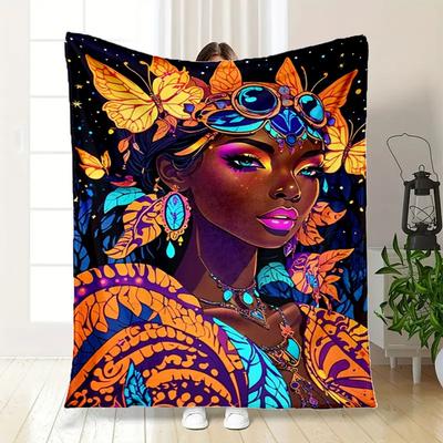 "Enchanted Butterfly Fantasy Fashion: Vibrant, Colorful Women's Clothing"Blanket Flannel Throw Blanket for Sofa, Bed, Travel, Camping, Offic