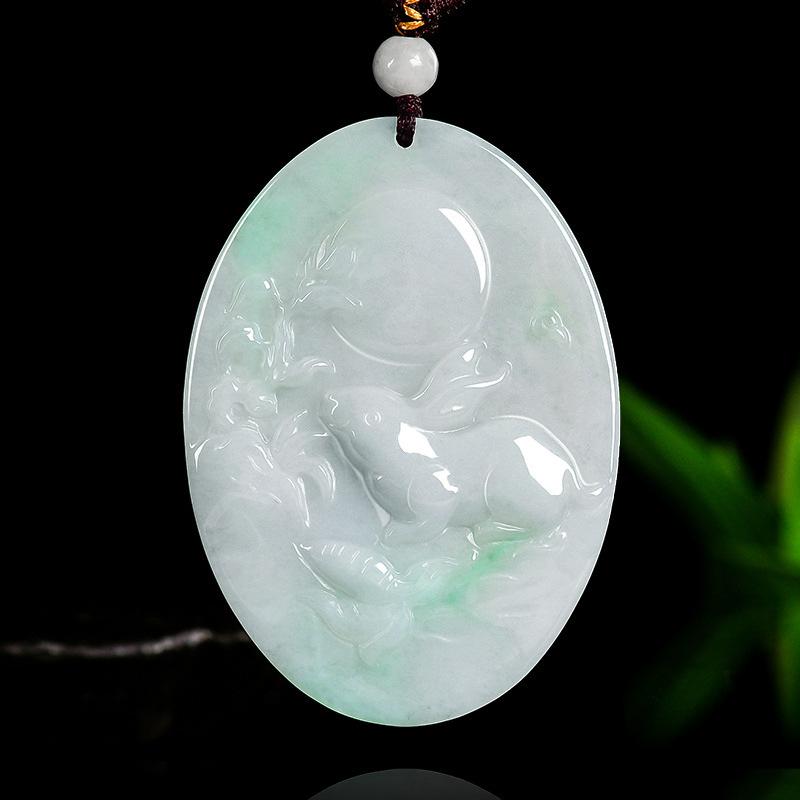 Natural Burmese Grade-A Jade Rabbit Zodiac Ethnic Pendant Ornament for Men and Women