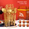 24Pcs Stainless Steel Cutlery Set Spoon Flatware Dishwasher Gold Present Knife Fork Box Portable Accessory Party