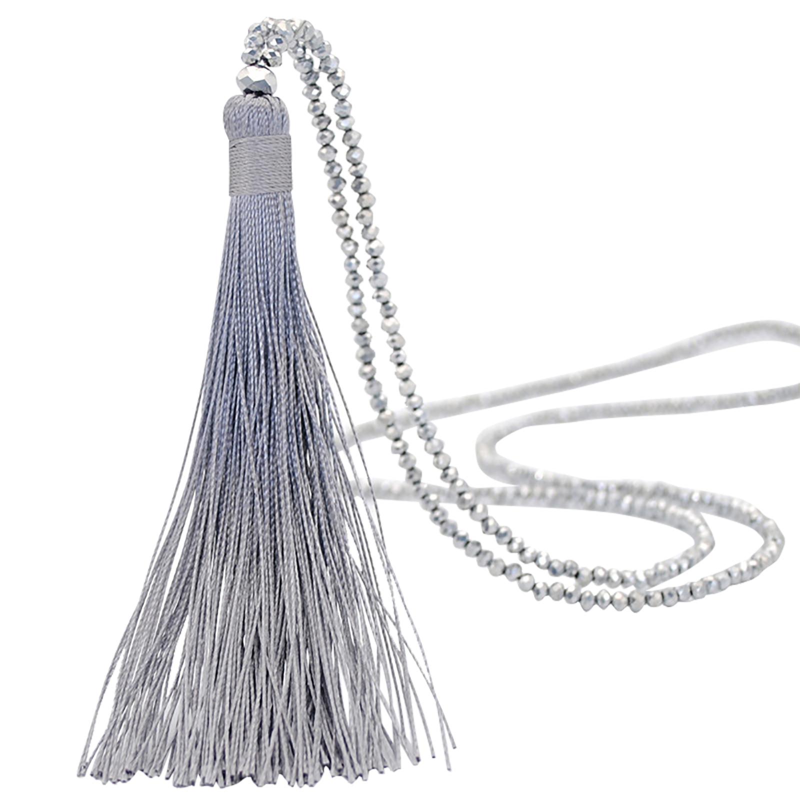 

Женский цветной бархатный кулон ручной работы с кисточкой и кристаллами, длинное ожерелье серый