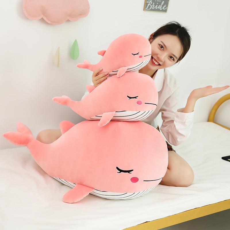 Plush Whale Soft Toy Stuffed Soft Plushie Sea Animals Whale Doll Huggable Ocean Plush Toy Bluepink 304565Cm