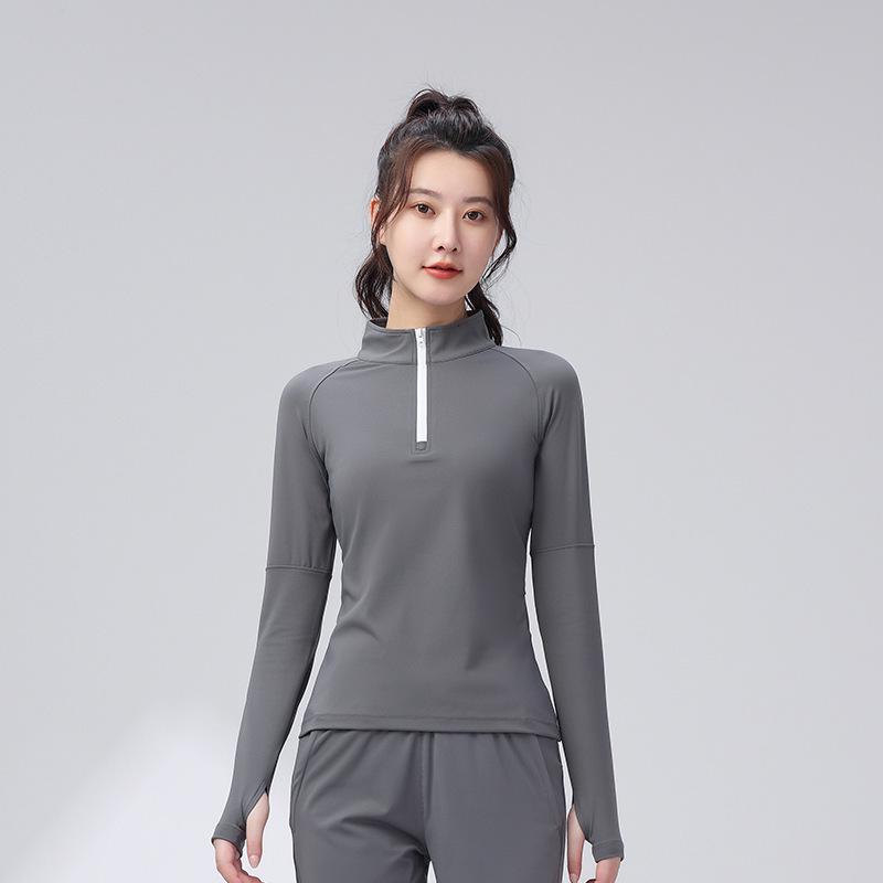 

Женский спортивный топ с молнией до половины, облегающего кроя, быстросохнущий - Теплый, эластичный, для бега, йоги и повседневной носки (Осень зима) 2XL