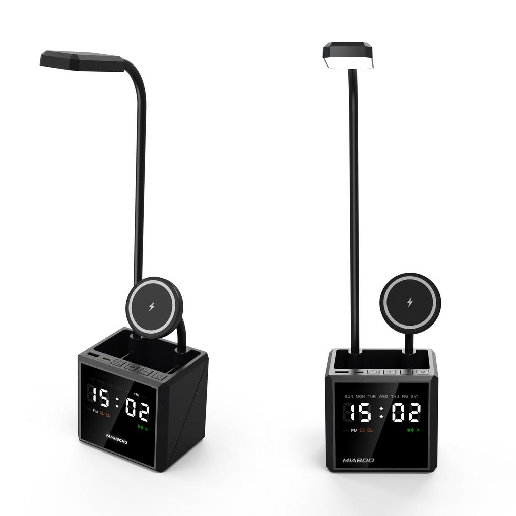 Multifunctional 3 In 1 Desk Lamp Dock Magnetic Wireless Charging Station Dual Alarm Clock Magsafered 15W Wireless Phone Charger