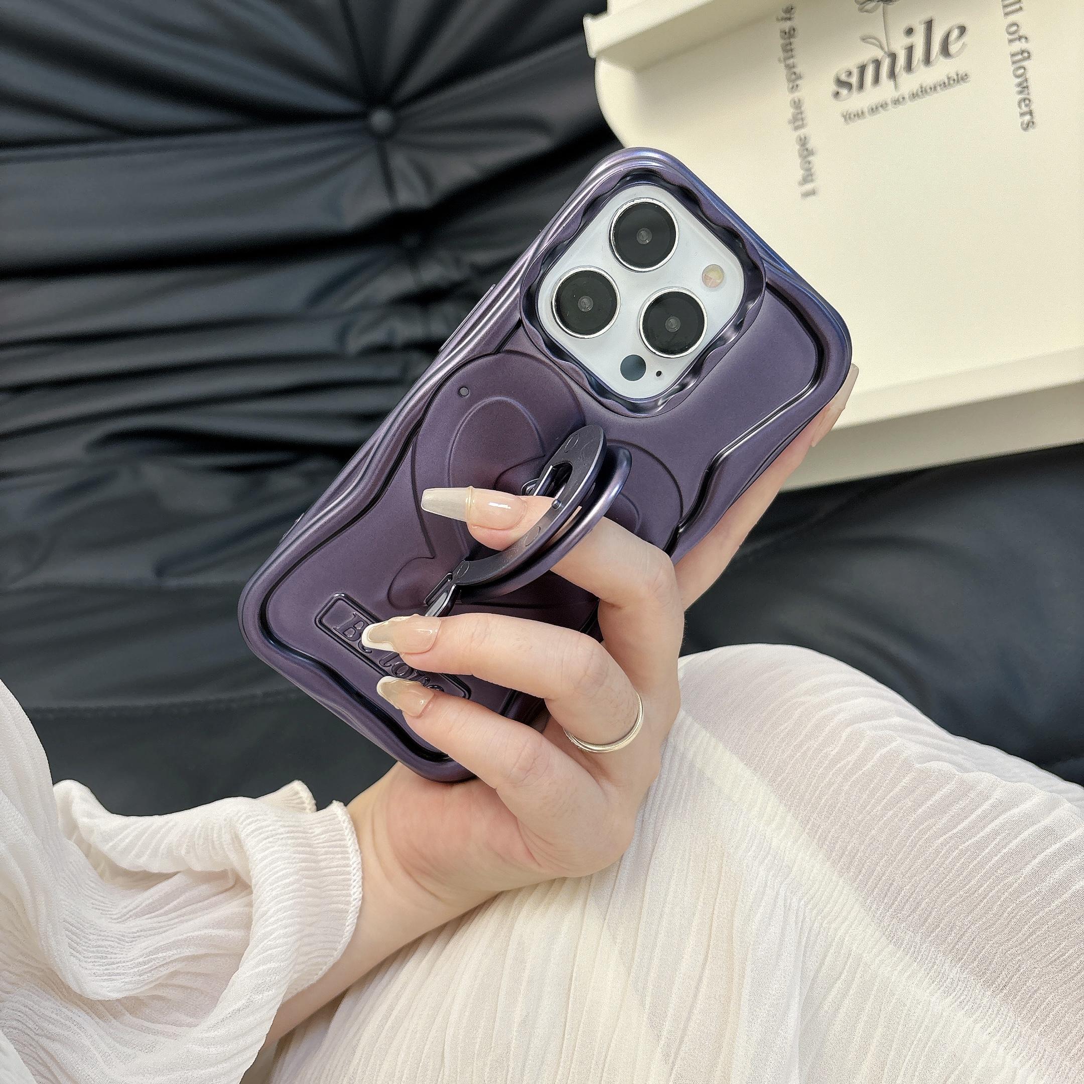 

For iPhone 13 Pro Max 6.7 inch Cover Heart Shape Kickstand TPU Electroplated Cell Phone Case Purple