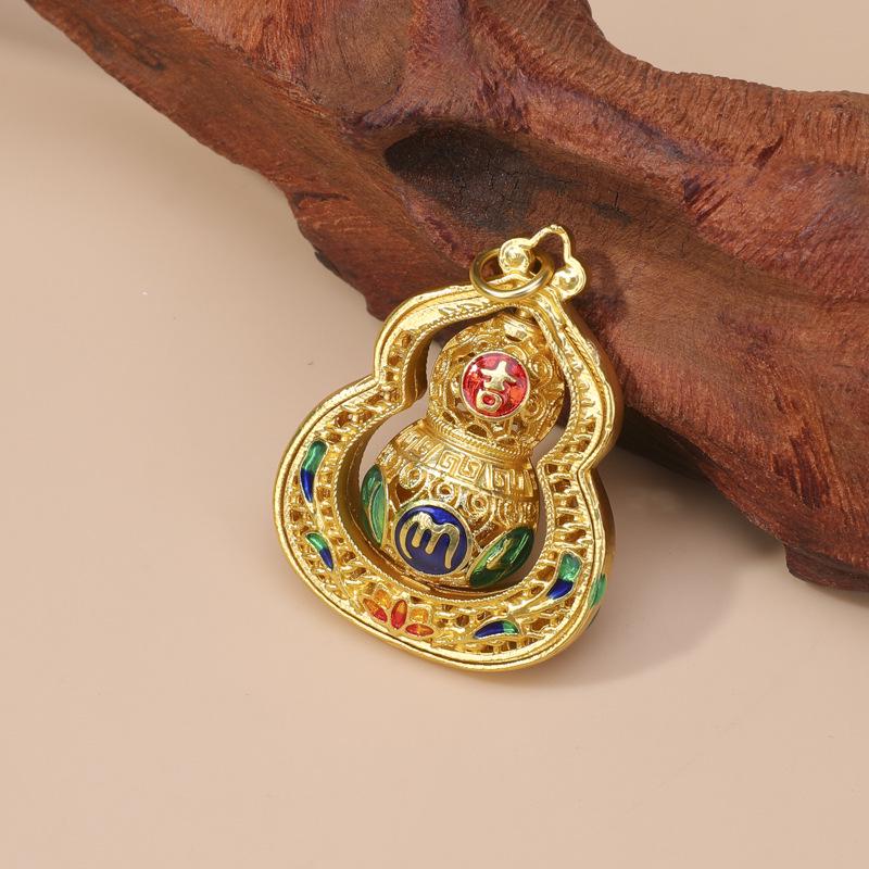 Ancient Gold Eight Treasures Compass Pendant Necklace - Five Blessings, DIY Beaded Style Accessory