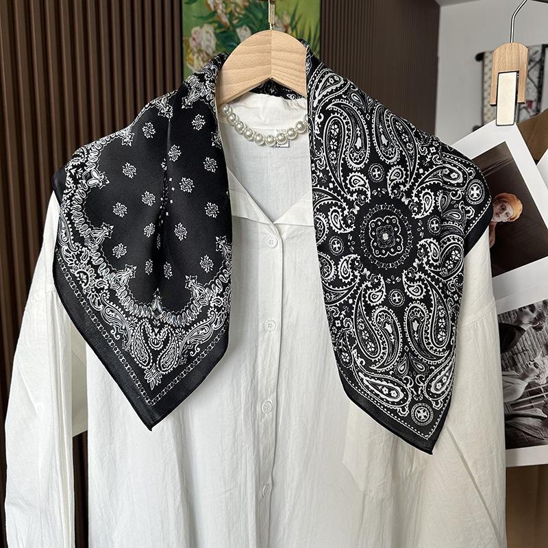 Silk silk scarf women's black Sigongge versatile 71cm square scarf high-end scarf small scarf summer retro