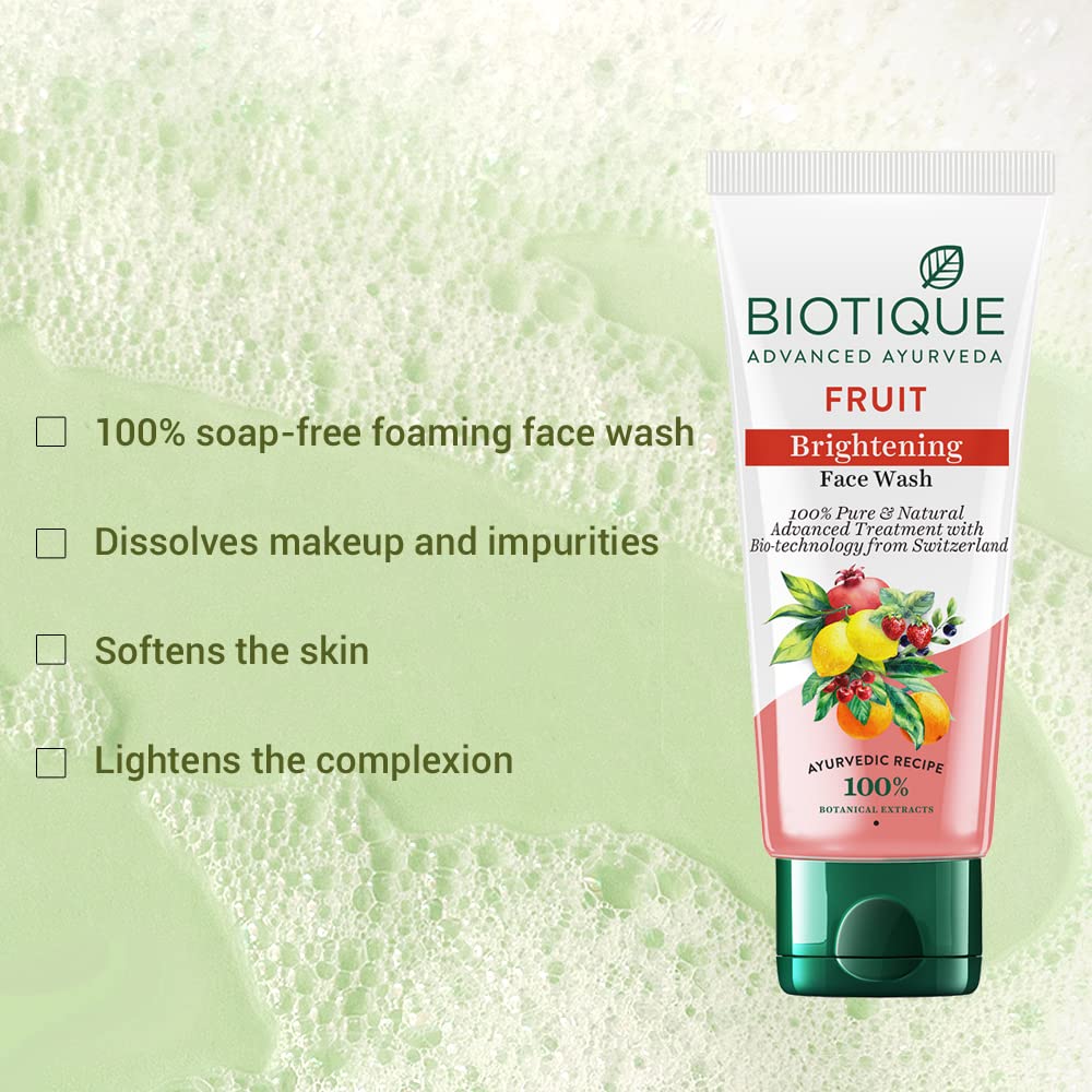 Biotique Fruit Brightening Face Wash 150ml With Chirounji Seed & Poppy Seed For Glowing Skin