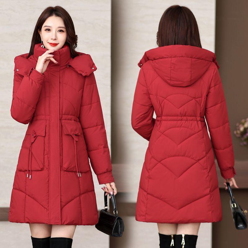 Cotton Jacket for Women's Mid-length Korean Style Horn Button Middle-aged Mother's Thickened New