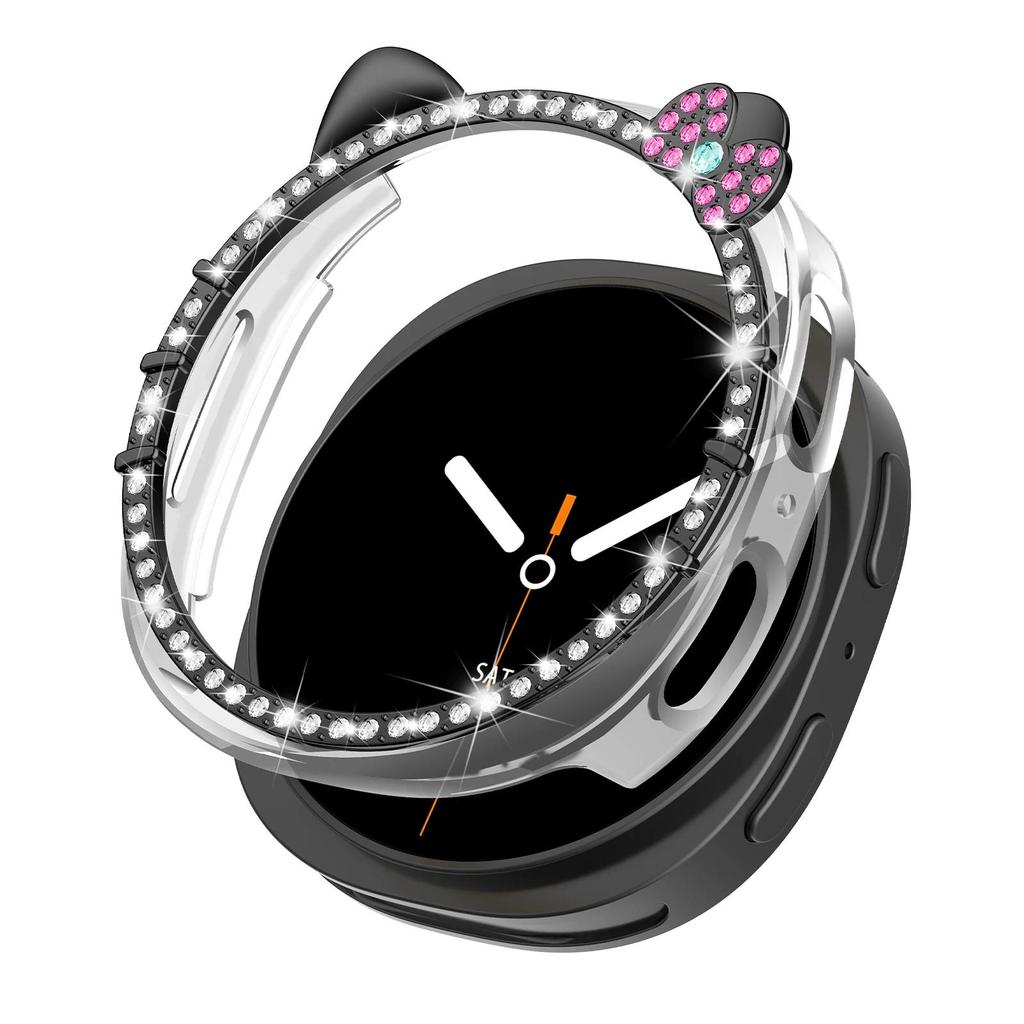PC Case for Samsung Galaxy Watch 8 40mm 44mm Cute KITTY CAT Diamond Protector Hollow Accessories for woman Samsung watch8 Cover