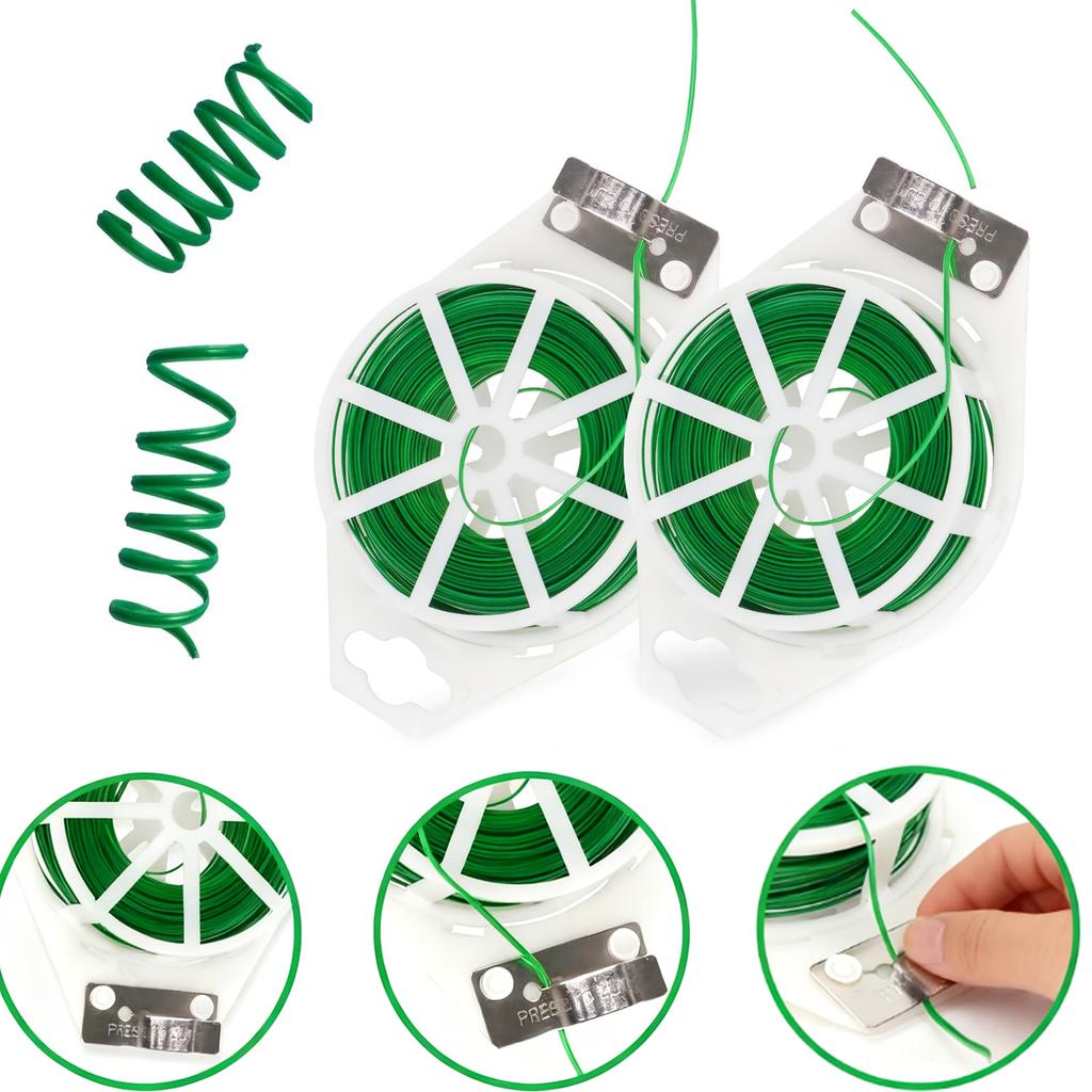 1 Rolle 100 m, multifunktionaler Kunststoff-Stahl-Twist-Krawatte, stabiler, wiederverwendbarer Stützgurt für Gartenblumenpflanzen