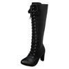 Übergröße Europäische Schnürstiefel Damen Winter Chunky Hoher Absatz Mode Stiefel Damen Stiefel Knielang Weit