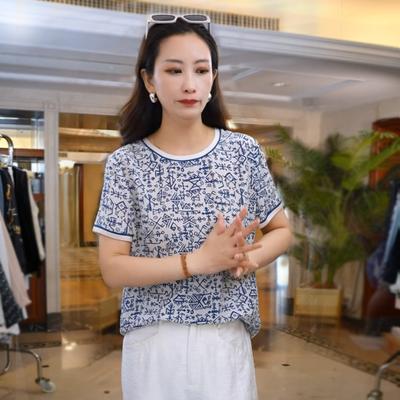 Silk Top Women's Printed Silk Shirt Casual Mulberry Silk Short-sleeved Shirt Can Match Pants