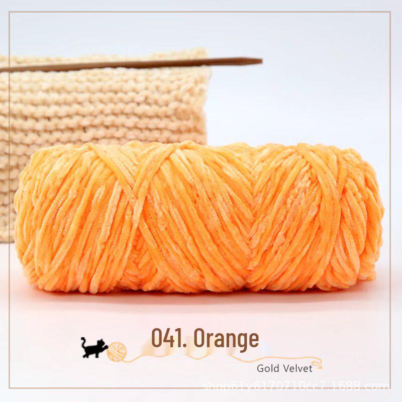 Golden Chenille Silk Velvet Yarn: Medium-Thick Polyester Yarn for Scarves, Glossy Velvet Crochet, and Wool Knitting Projects.