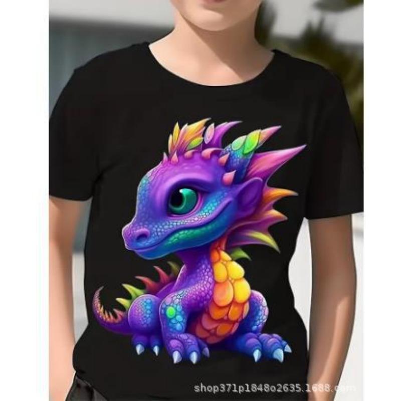 Summer Round Neck 3D Oil Painting Dinosaur Printed Top Fashionable Casual Short Sleeved Children's Boy T-shirts