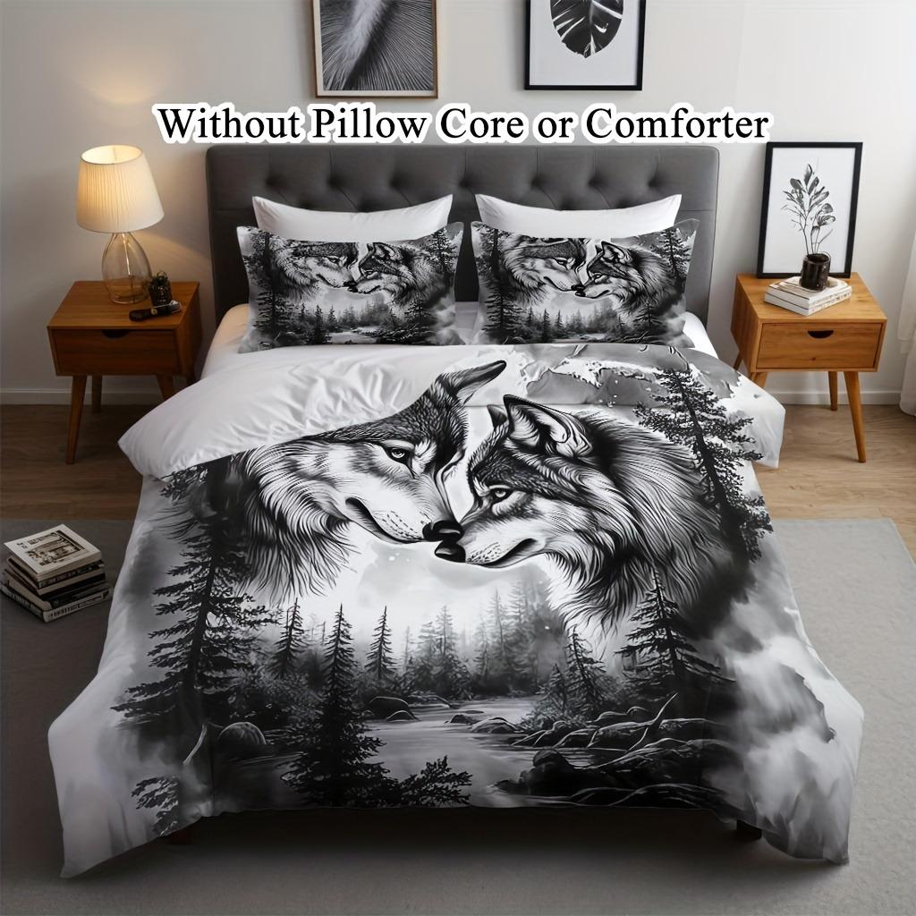 

Постельное белье с волками, комплект: пододеяльник с животным принтом, мягкий пододеяльник с наволочкой для декора спальни, подарок на день рождения для мальчиков, подростков EU Single135x200cm