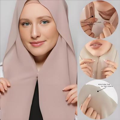 Instant Chiffon Hijab With Built In Magnet Buckle Solid Color Woman Muslim Hijab Scarf Soft Islam Turban Fashion Headband Shawl