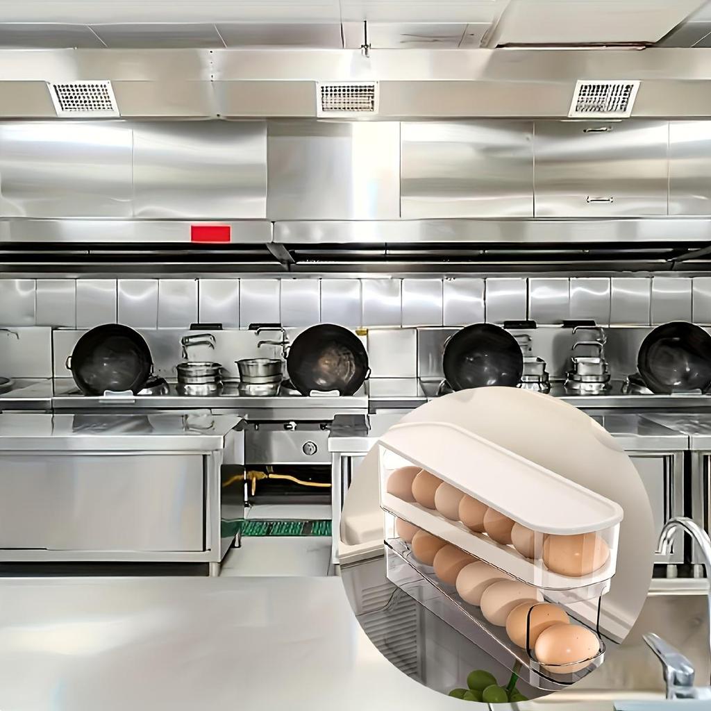 Automatic Double-Layer Fresh Egg Keeper, 12-14 Eggs Sliding Egg Storage Container - Plastic Material - Refrigerator Space Saver Egg Rack for Kitchen