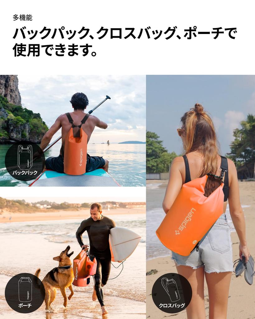 Spigen Waterproof Bag Dry Bag 20L 2L Set of 2 IPX6 Certified Rucksack Waterproof Bag Large Capacity Sea Pool Diving Stuff Bag Drum Type Backpack PVC