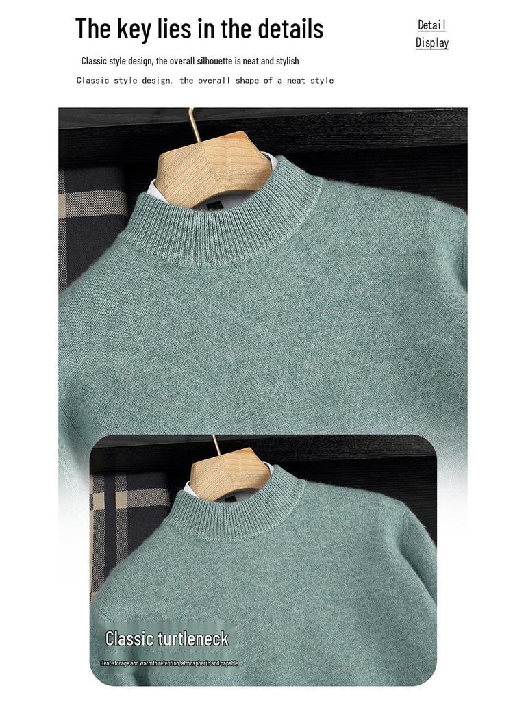 Men's Double-Thick Lamb Cashmere Sweater, Solid Color, Round Neck, Autumn/Winter Base Layer.